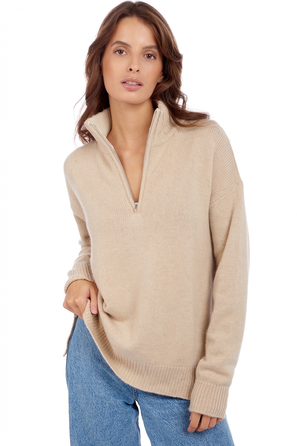 Cashmere ladies chunky sweater alizette natural beige 2xl