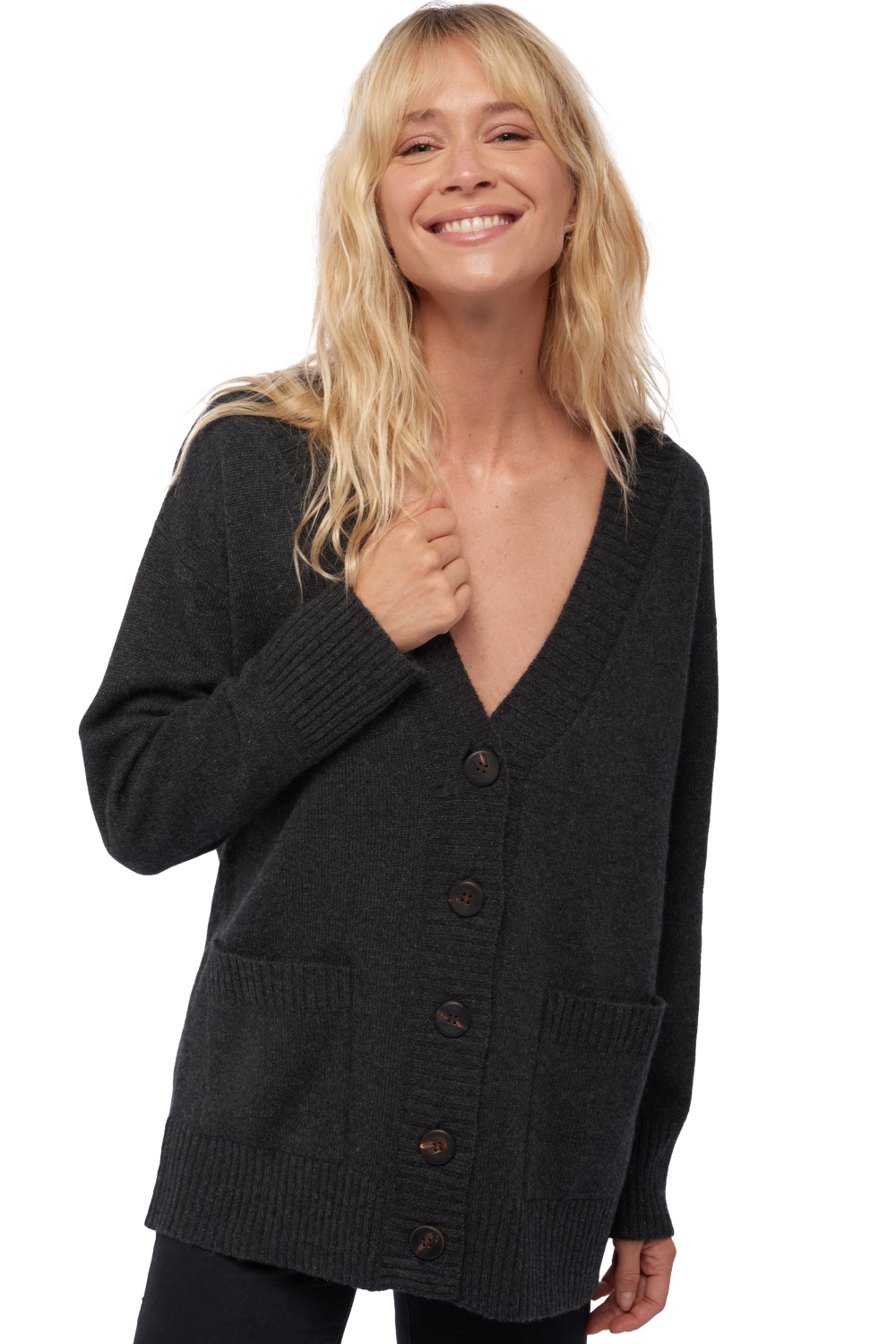 Cashmere ladies chunky sweater vadena charcoal marl s