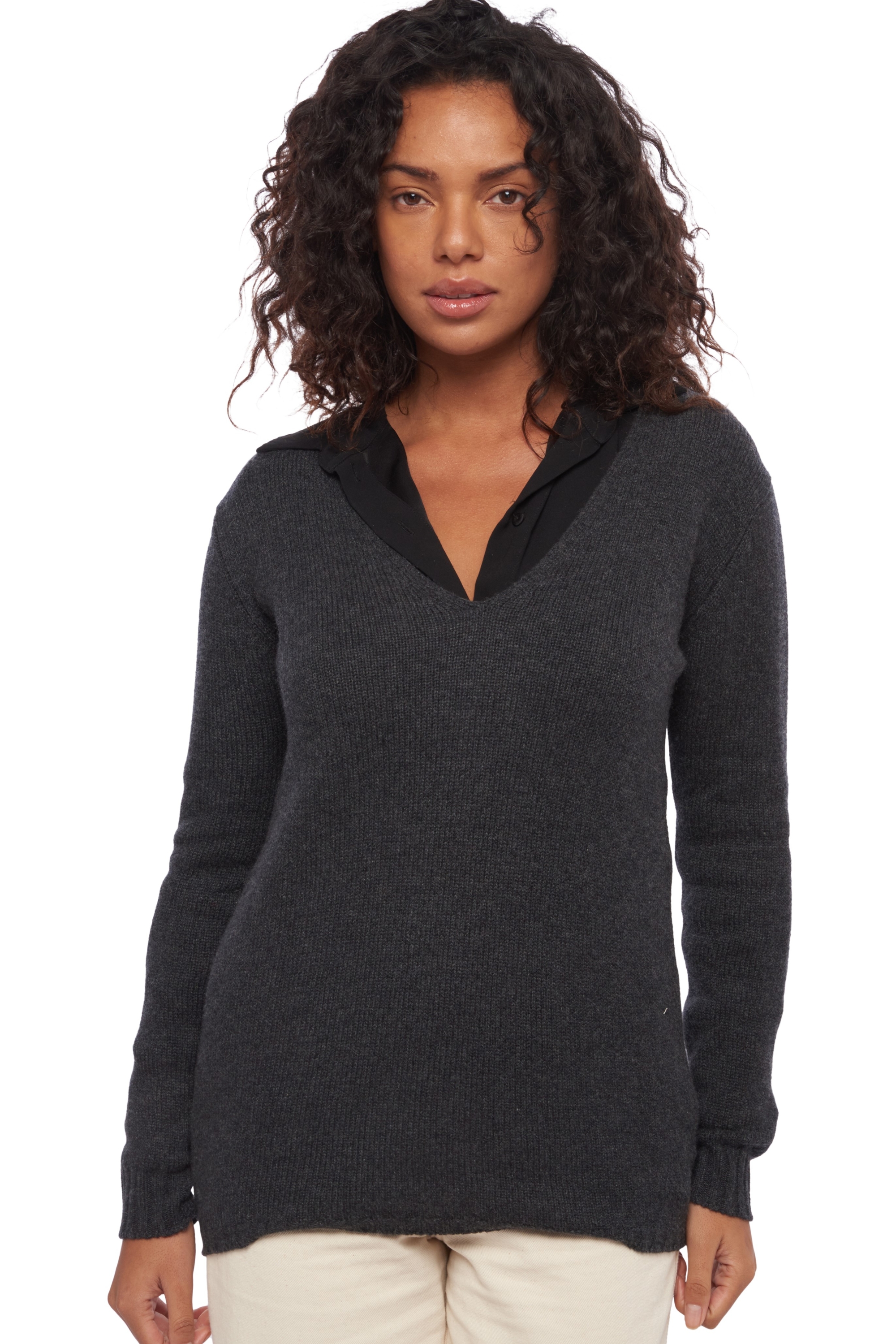 Cashmere ladies chunky sweater vanessa charcoal marl l
