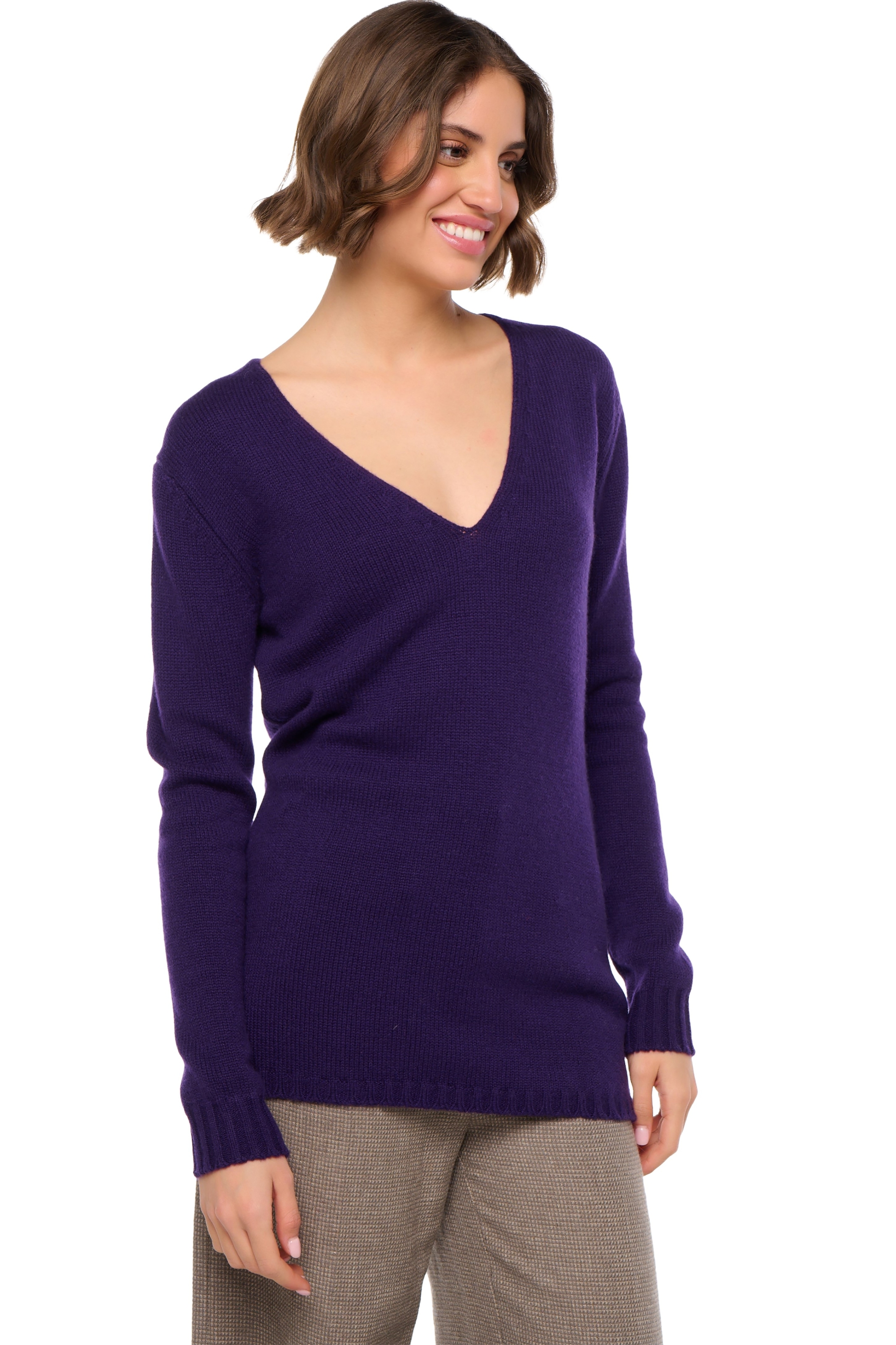 Cashmere ladies chunky sweater vanessa deep purple s