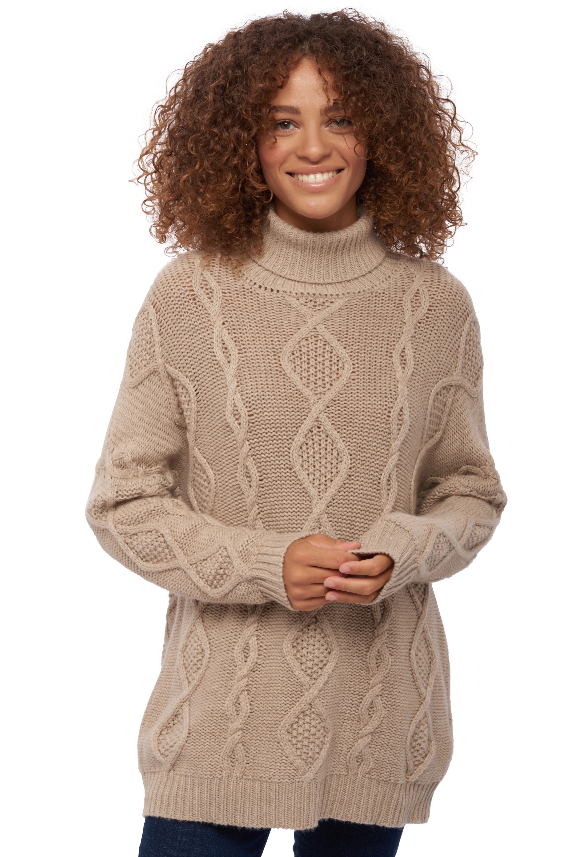 Cashmere ladies chunky sweater zenith natural stone m