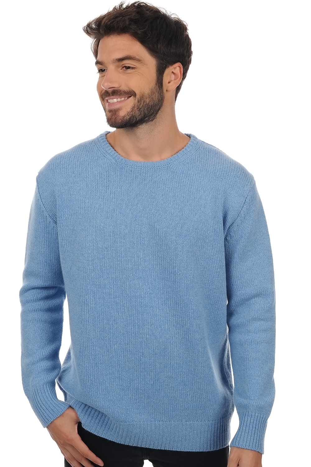 Cashmere men chunky sweater bilal azur blue chine 3xl