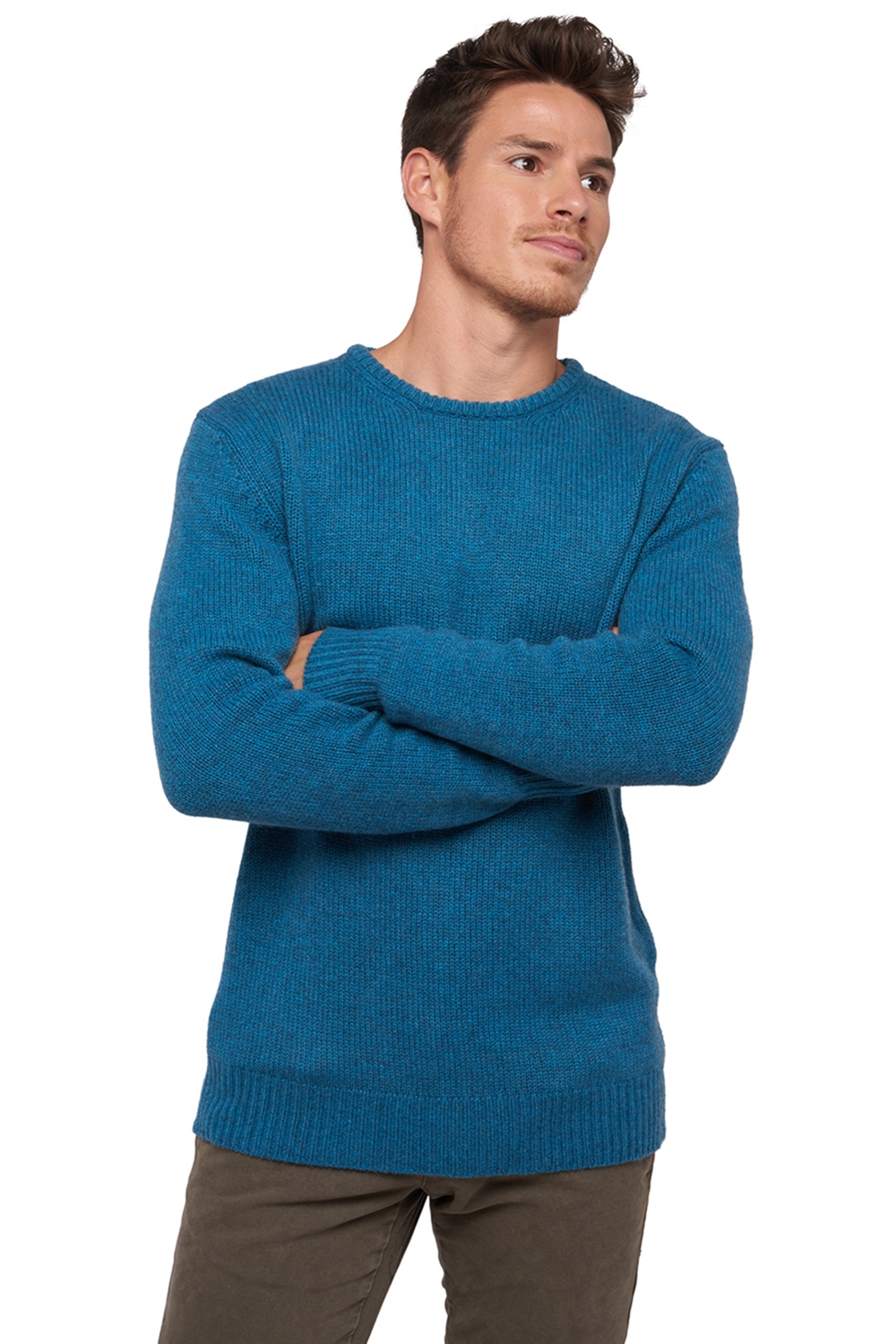 Cashmere men chunky sweater bilal manor blue 3xl