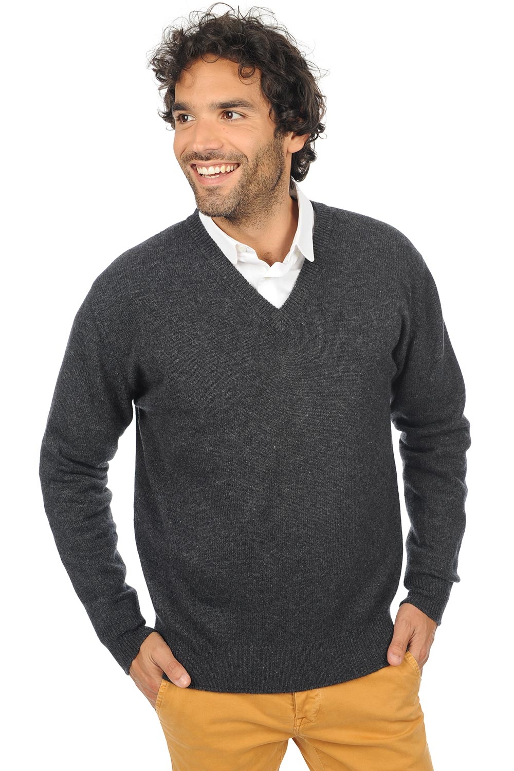 Cashmere men chunky sweater hippolyte 4f charcoal marl s