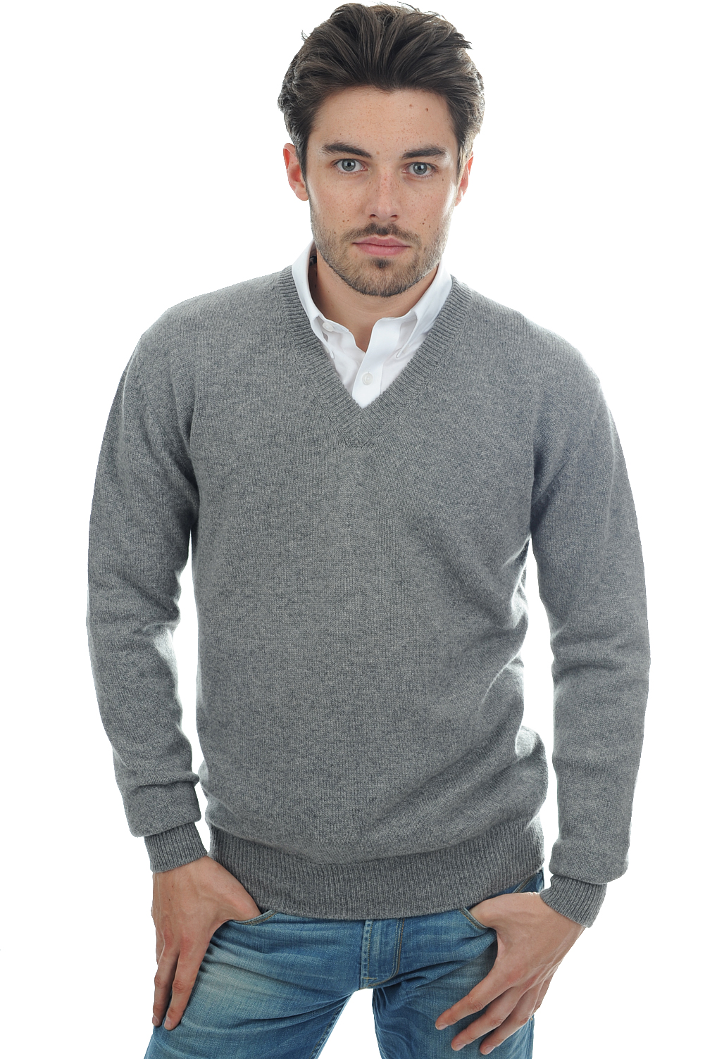 Cashmere men chunky sweater hippolyte 4f grey marl xl