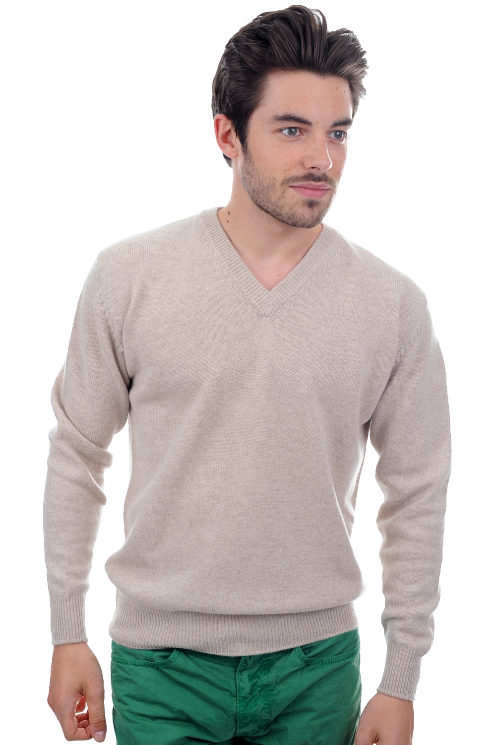 Cashmere men chunky sweater hippolyte 4f natural beige xl