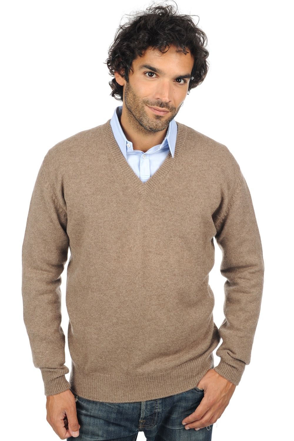 Cashmere men chunky sweater hippolyte 4f natural brown 4xl