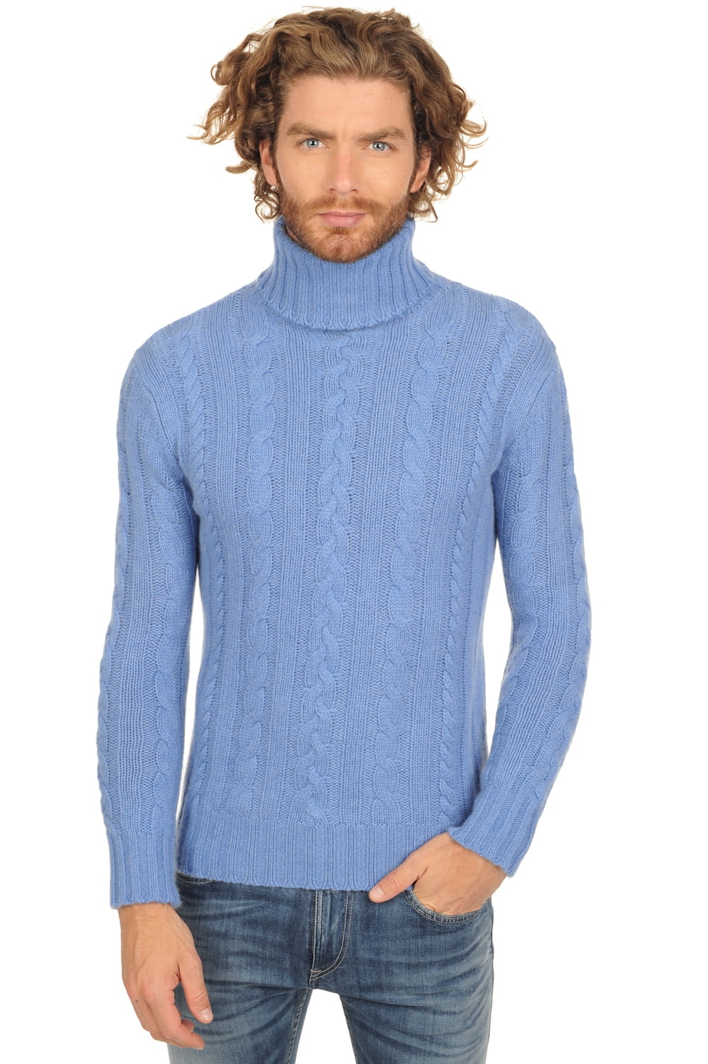 Cashmere men chunky sweater lucas blue chine l