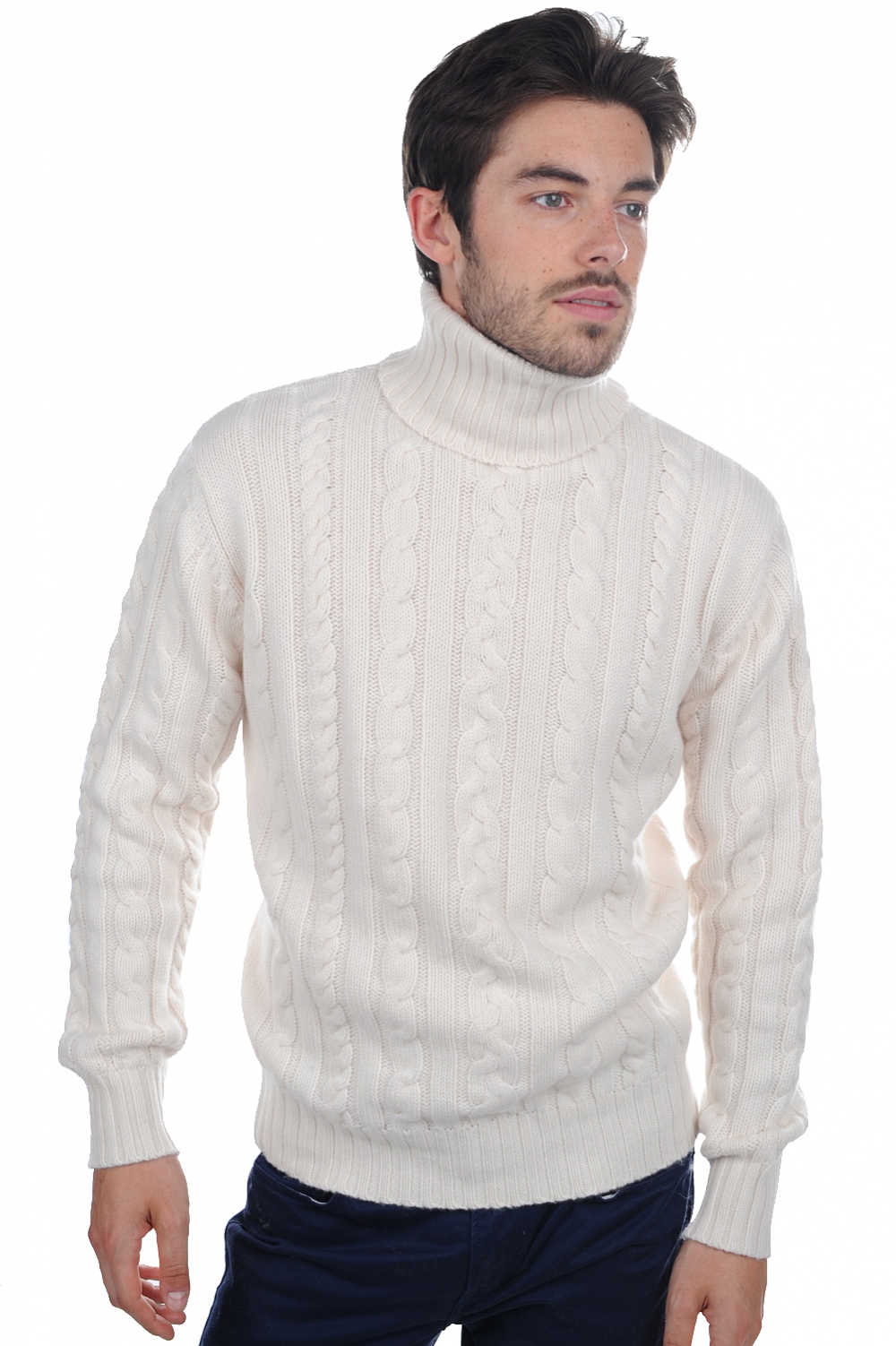 Cashmere men chunky sweater lucas natural ecru 2xl