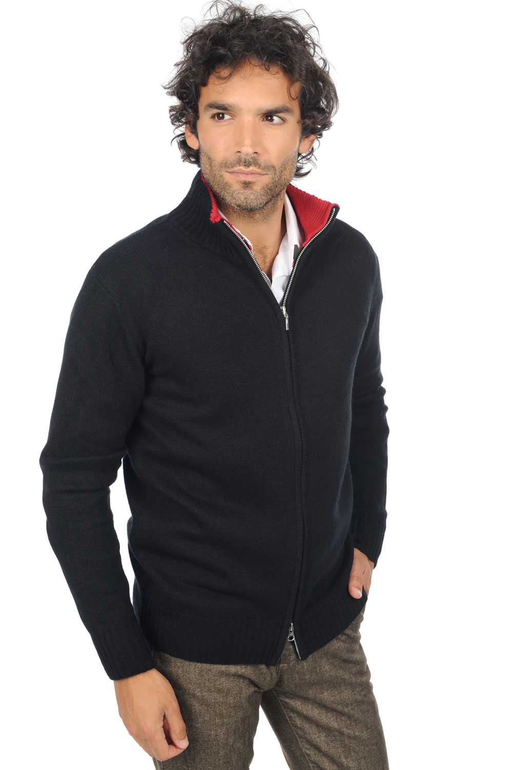 Cashmere men chunky sweater maxime black blood red xs