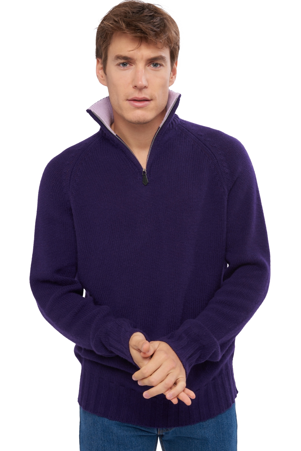 Cashmere men chunky sweater olivier deep purple lilas xl
