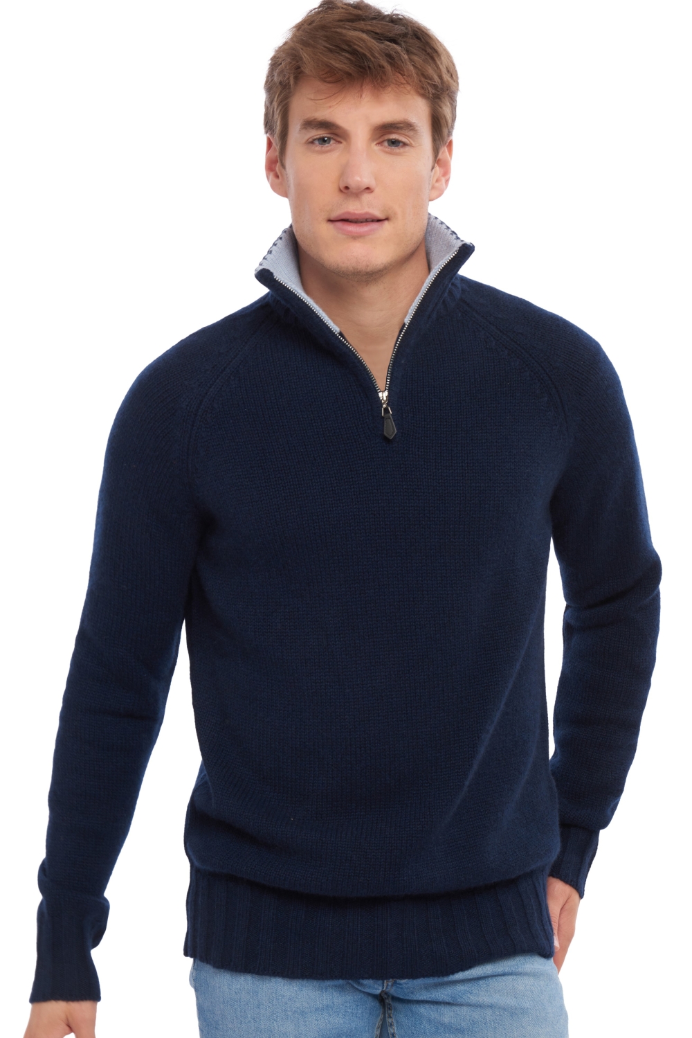 Cashmere men chunky sweater olivier dress blue bayou 4xl