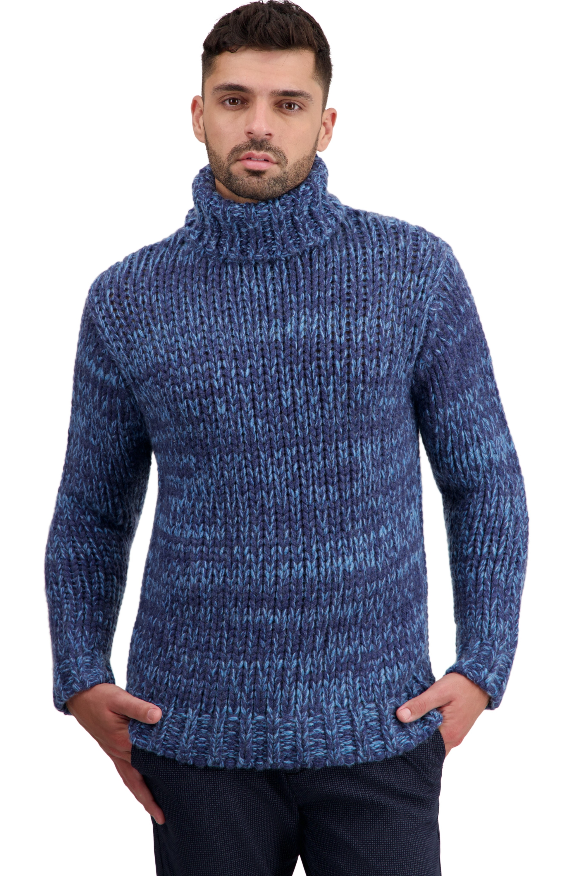 Cashmere men chunky sweater togo indigo manor blue azur blue chine xs