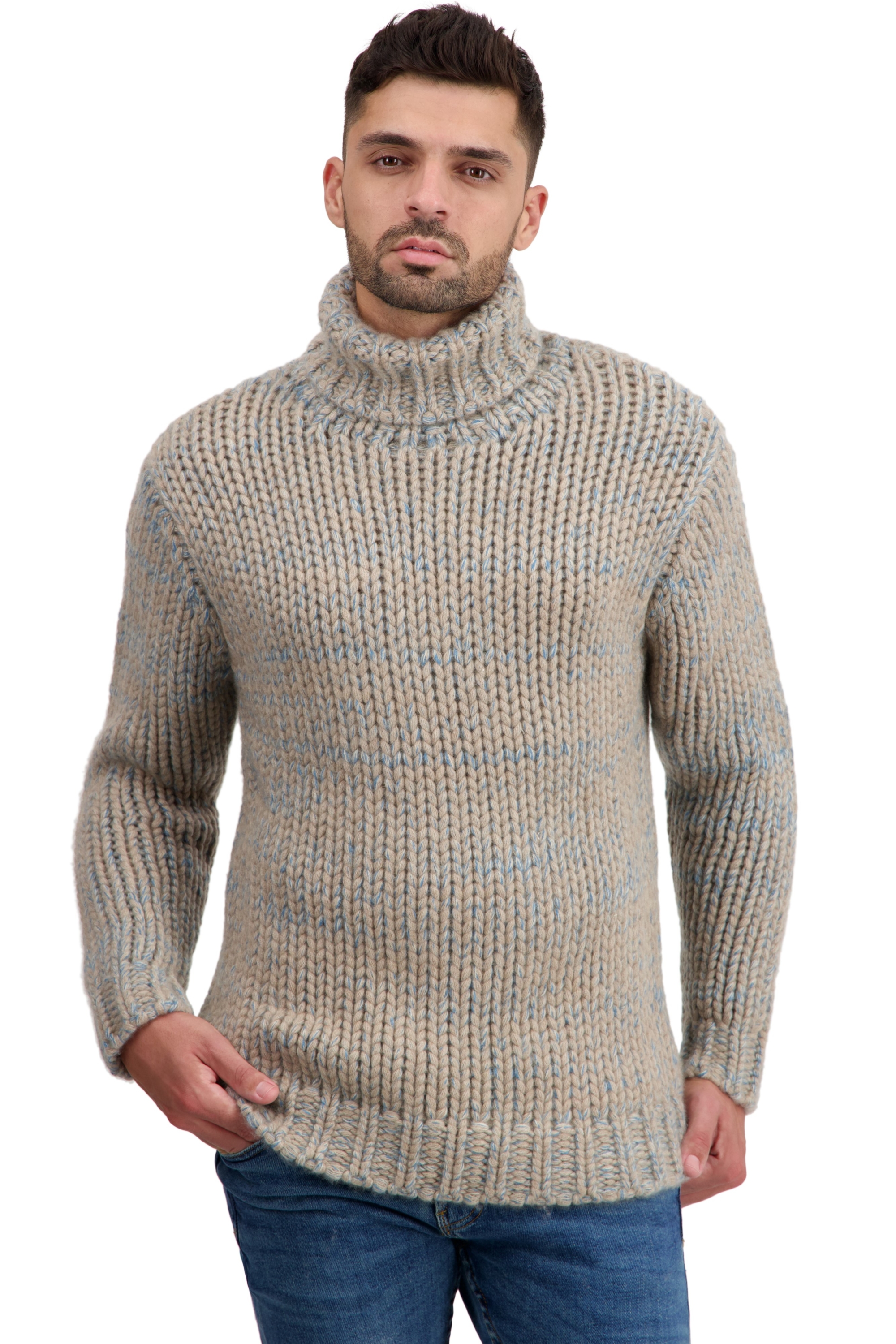 Cashmere men chunky sweater togo natural brown manor blue natural beige 3xl