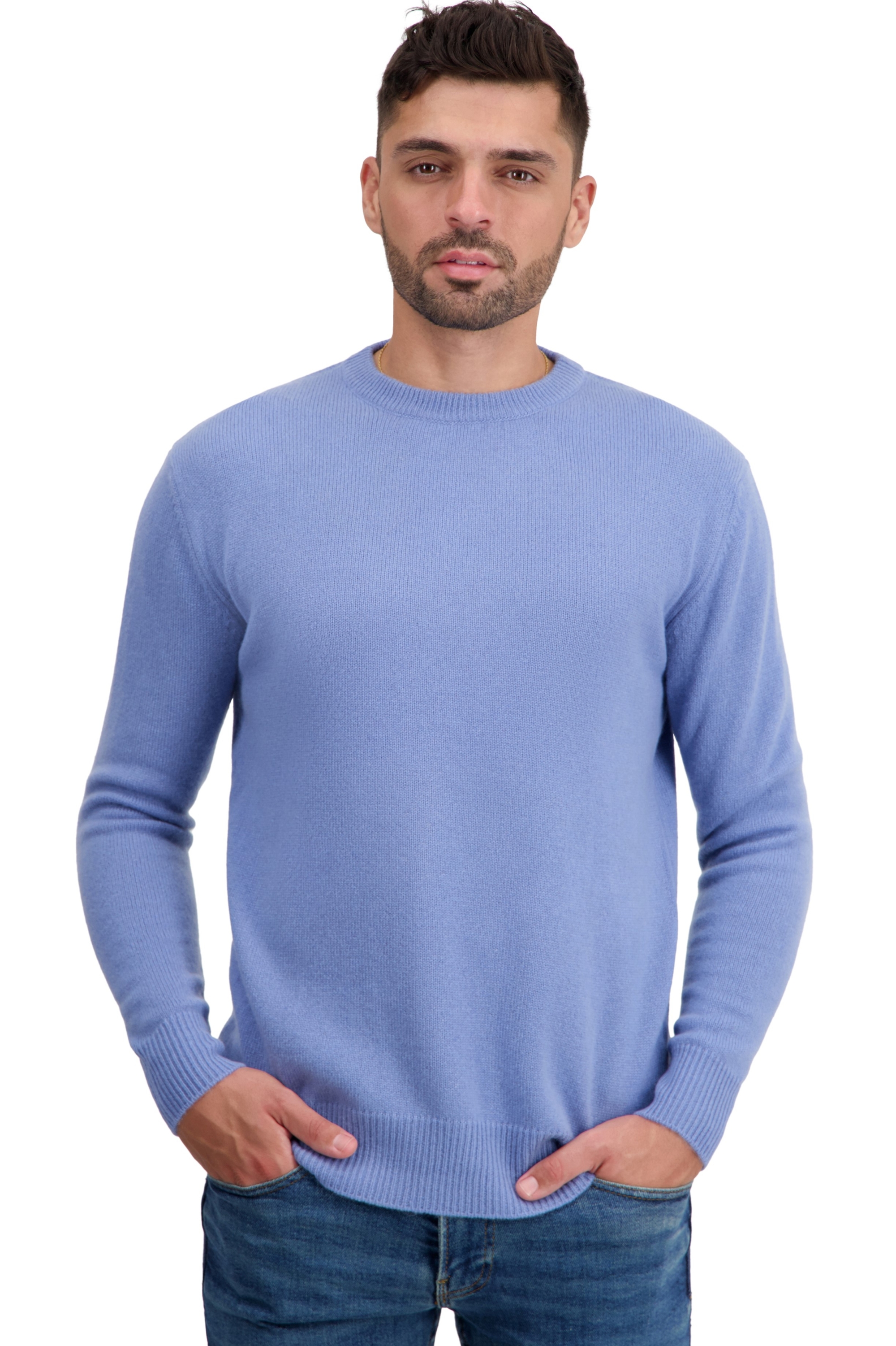 Cashmere men chunky sweater touraine first light blue 2xl