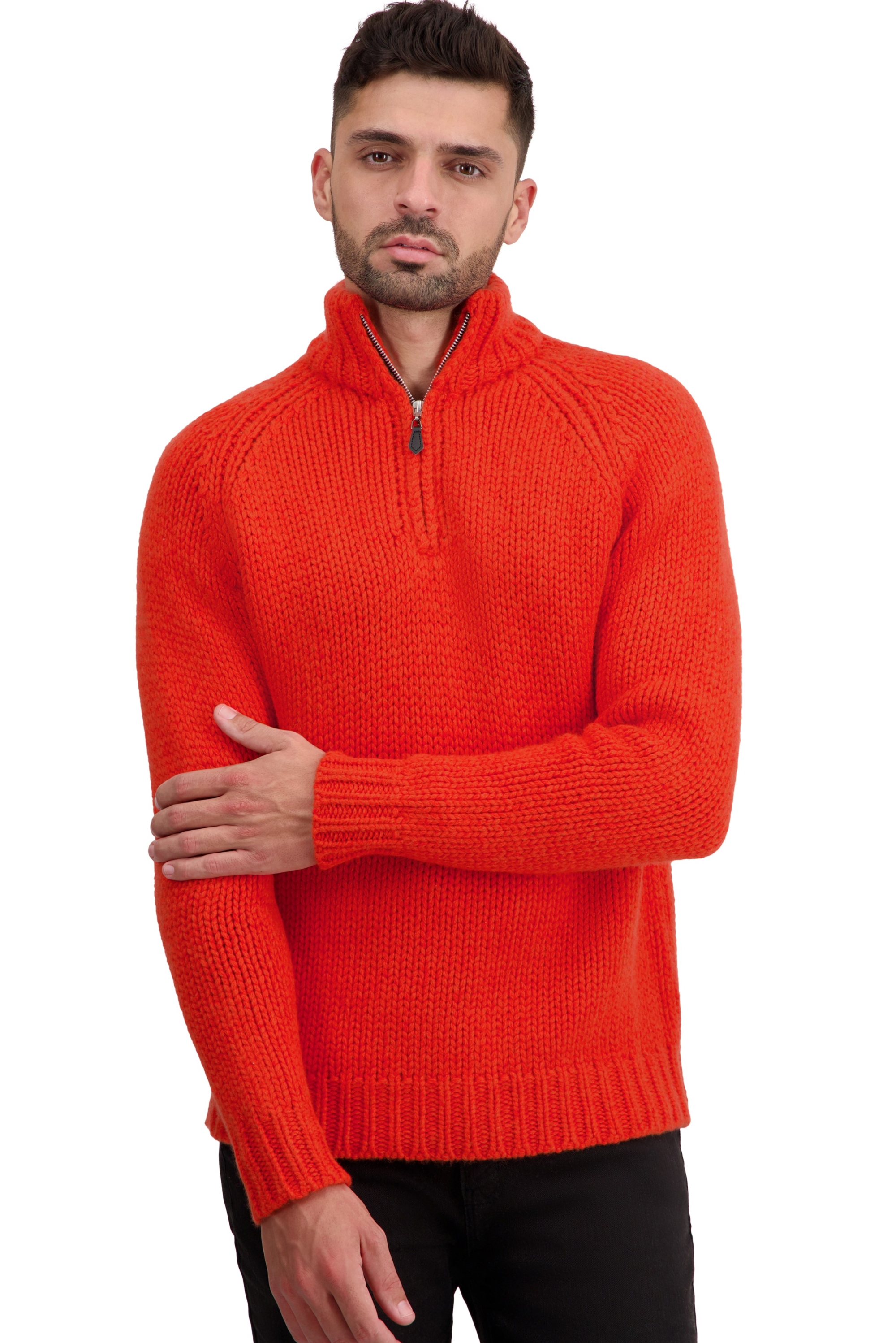 Cashmere men chunky sweater tripoli bloody orange paprika 3xl