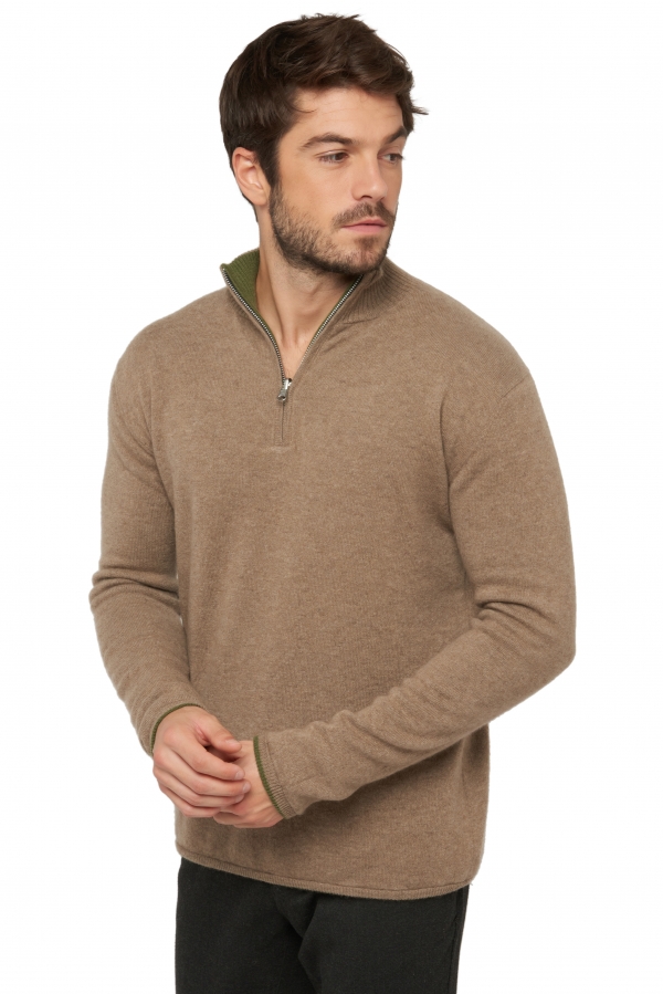 Cashmere men chunky sweater cilio ivy green natural brown xl