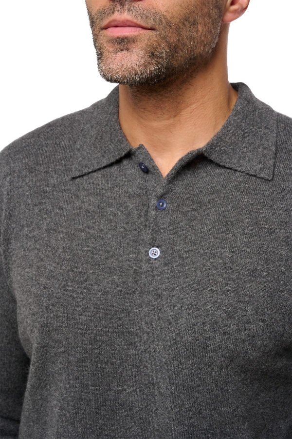 Cashmere men polo style sweaters tarn first dark grey l