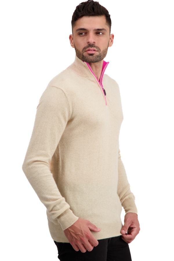Cashmere men polo style sweaters themon natural beige dayglo m