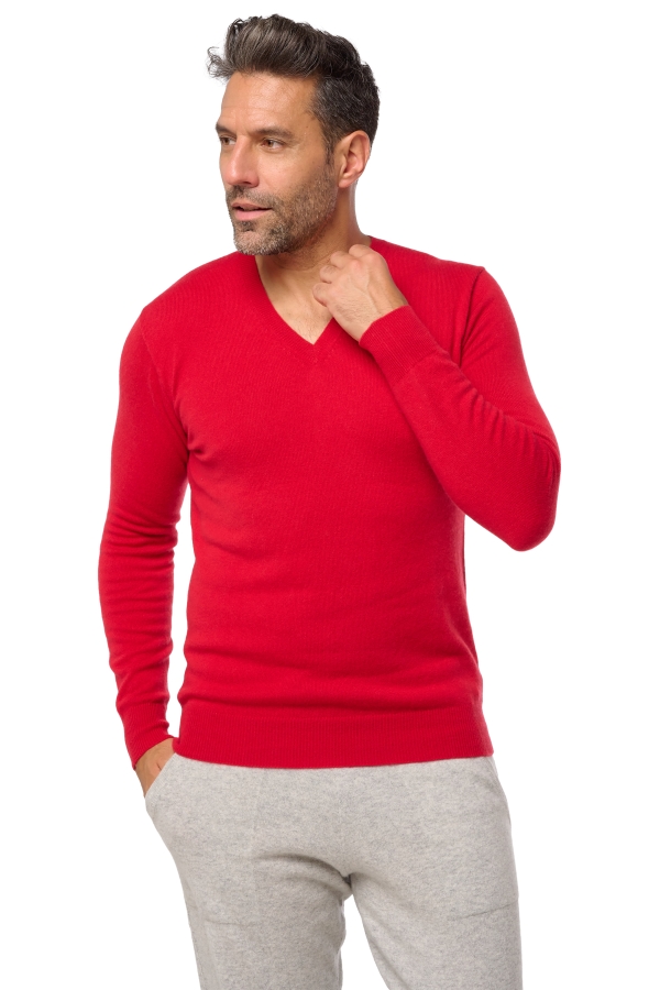 Cashmere men v necks tor first deep red l