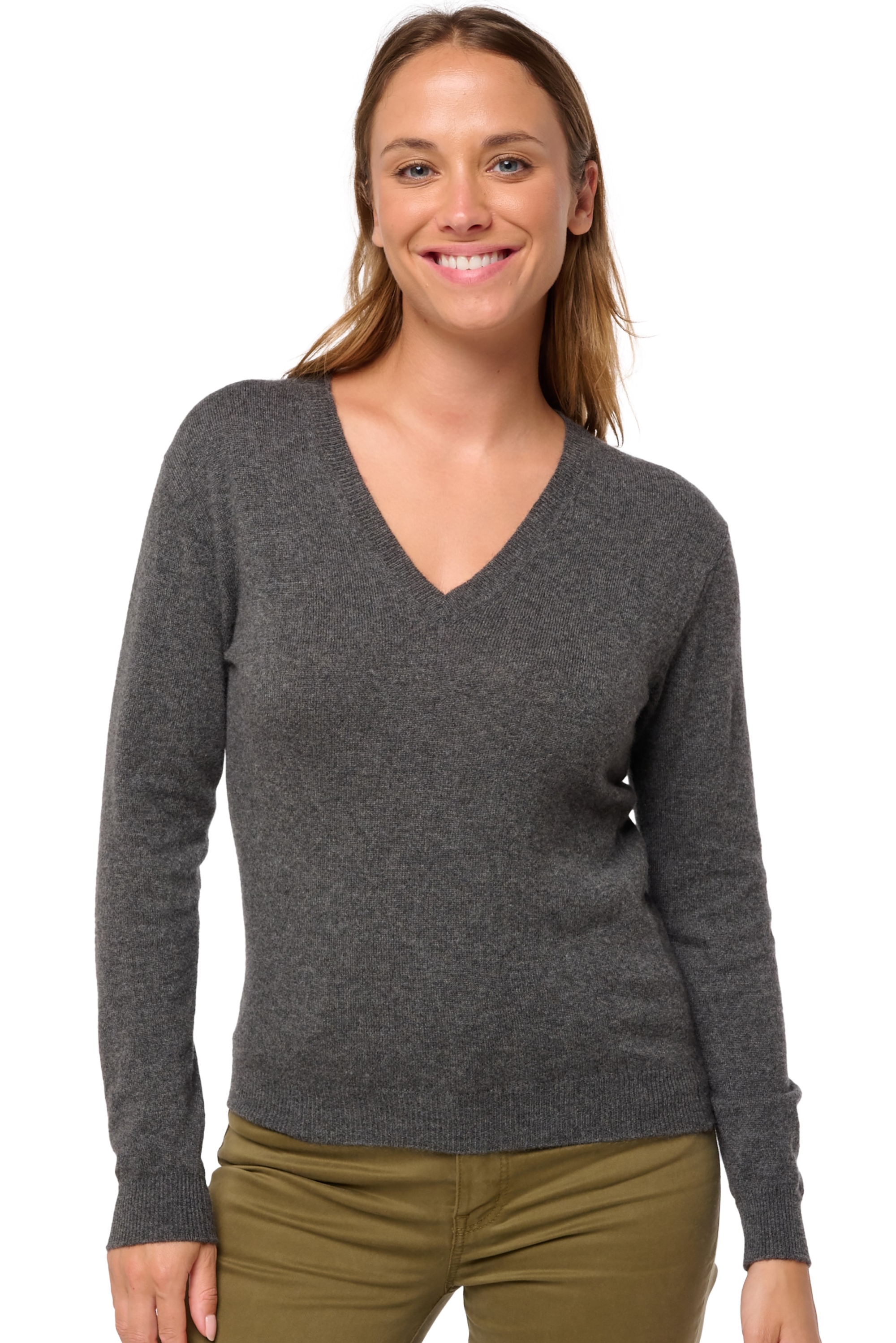 Cashmere ladies basic sweaters at low prices tessa first dark grey l