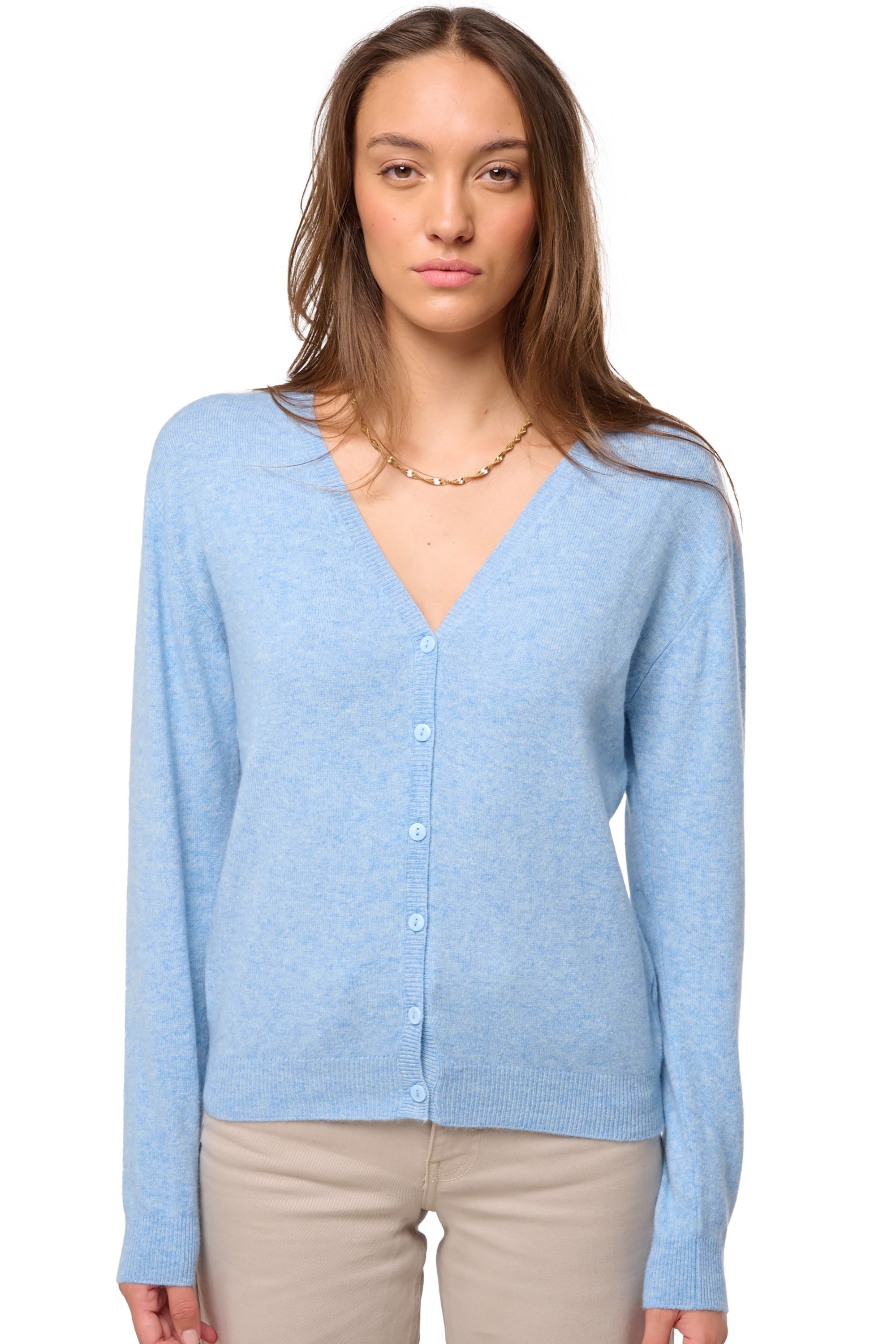 Cashmere ladies cardigans taline first powder blue l