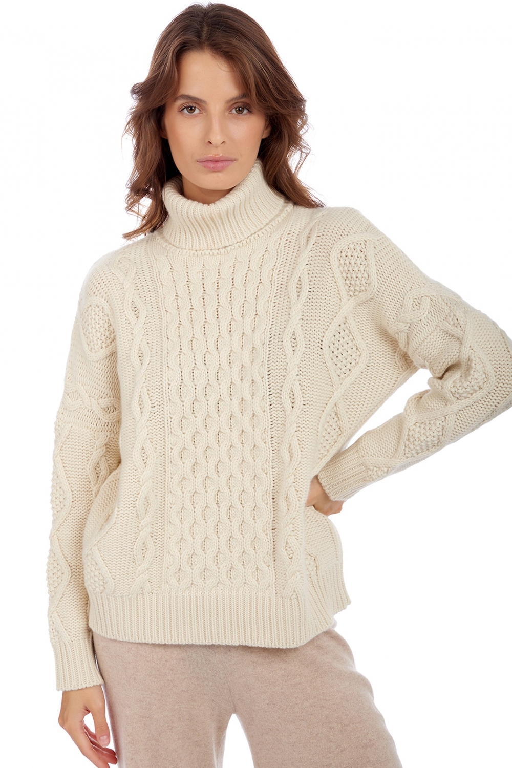 Cashmere ladies chunky sweater albury natural ecru 3xl