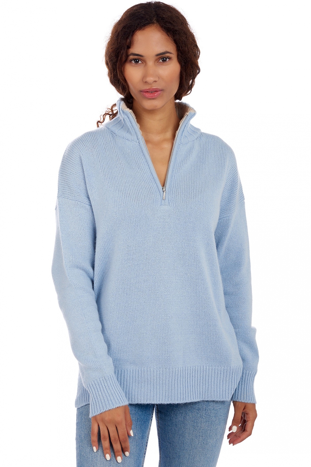 Cashmere ladies chunky sweater alizette ciel 2xl