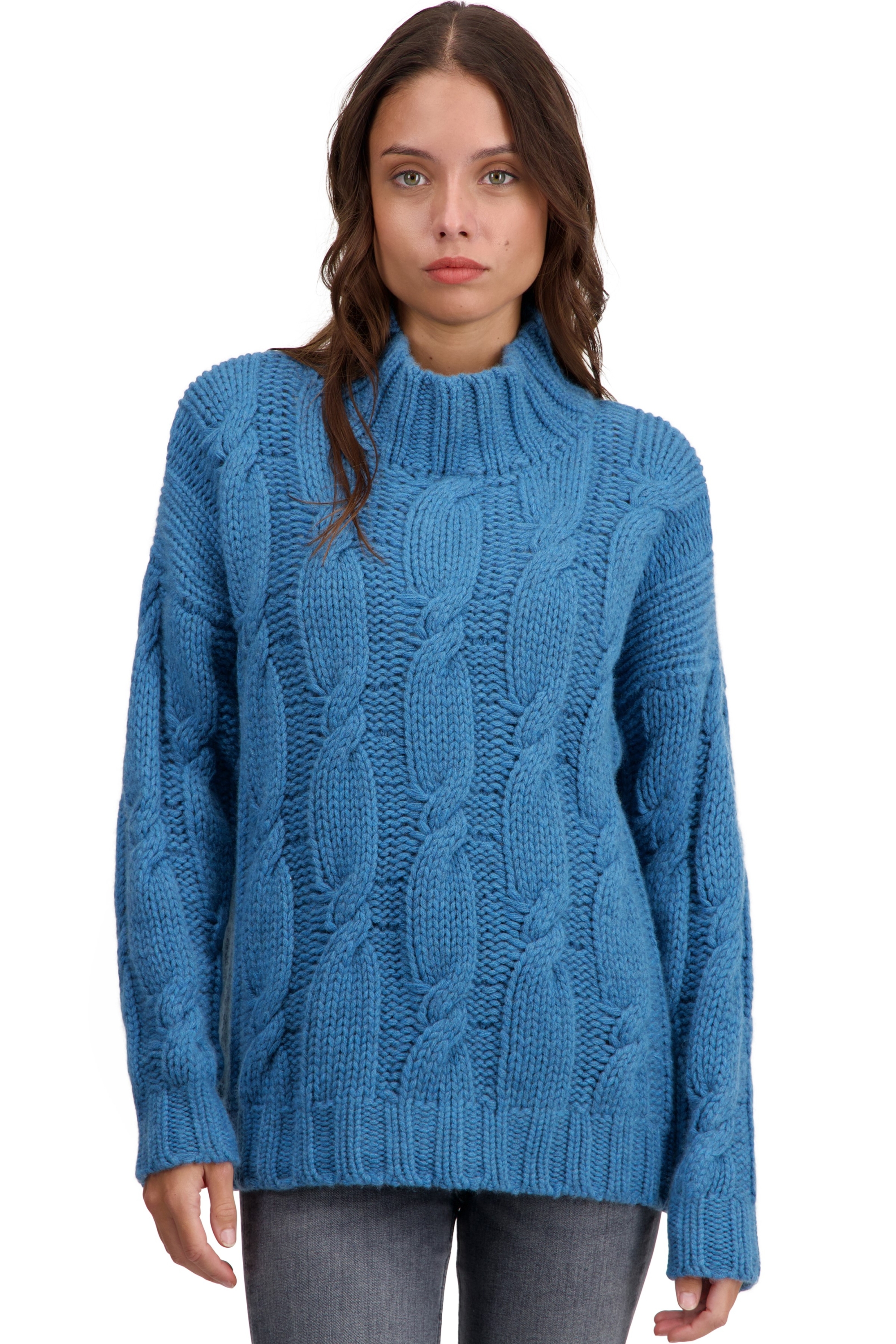 Cashmere ladies chunky sweater twiggy manor blue xs