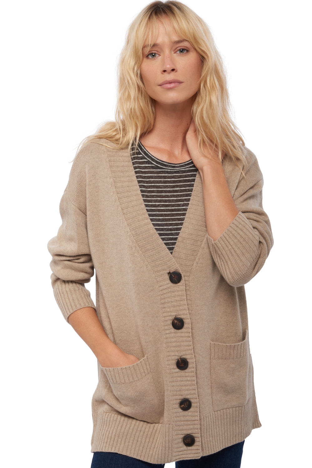 Cashmere ladies chunky sweater vadena natural beige m