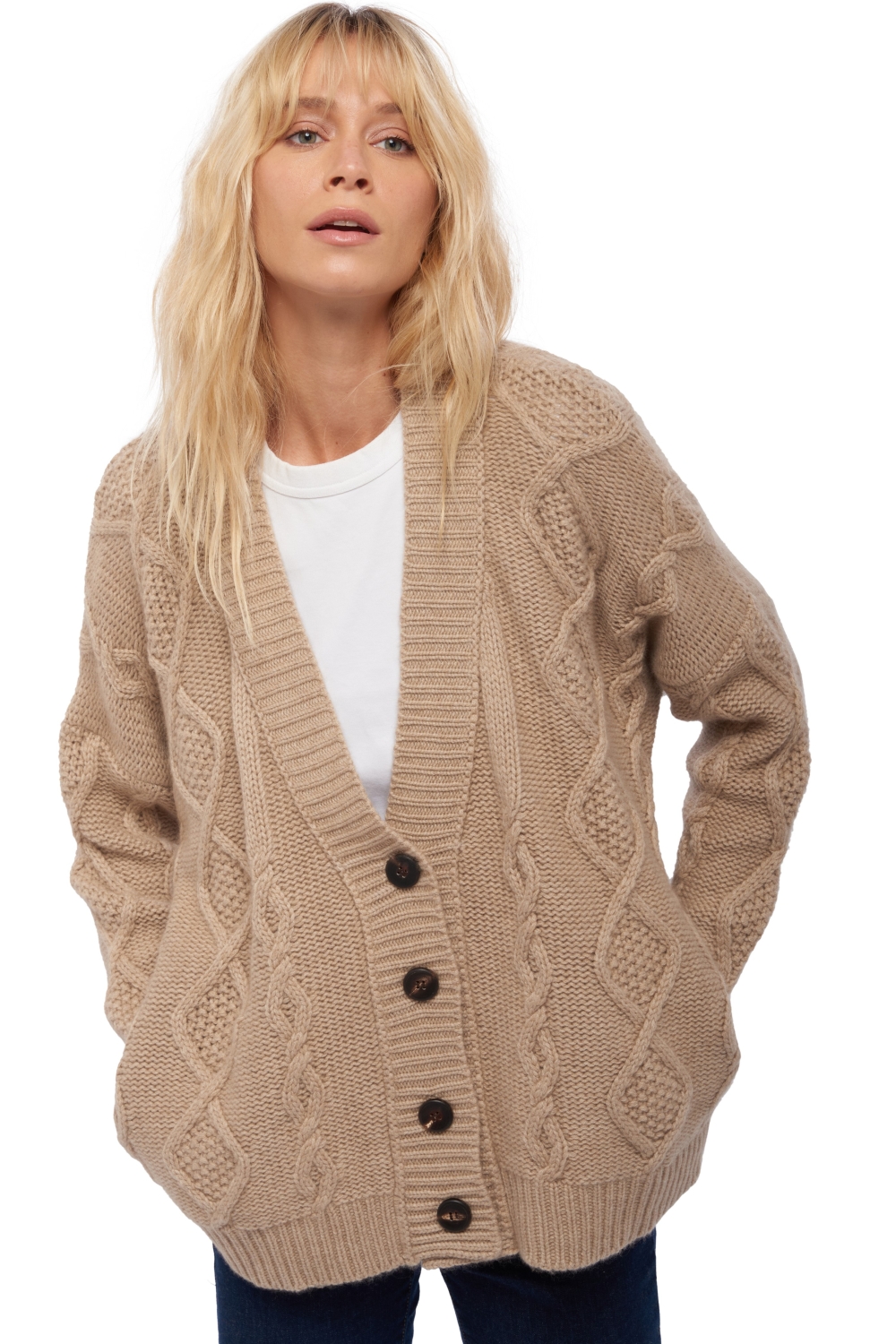 Cashmere ladies chunky sweater valaska natural brown xl