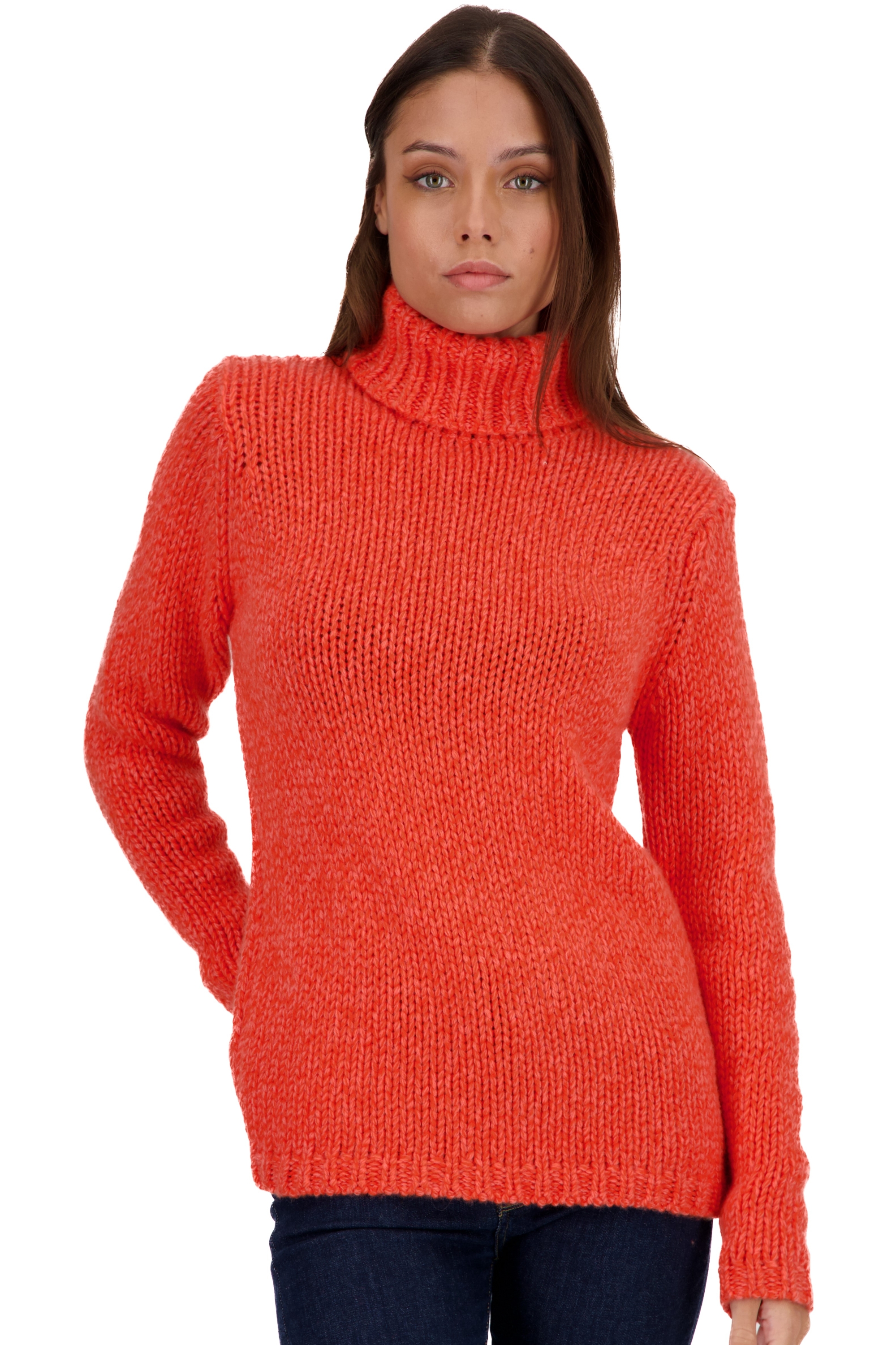 Cashmere ladies chunky sweater vicenza peach bloody orange xs