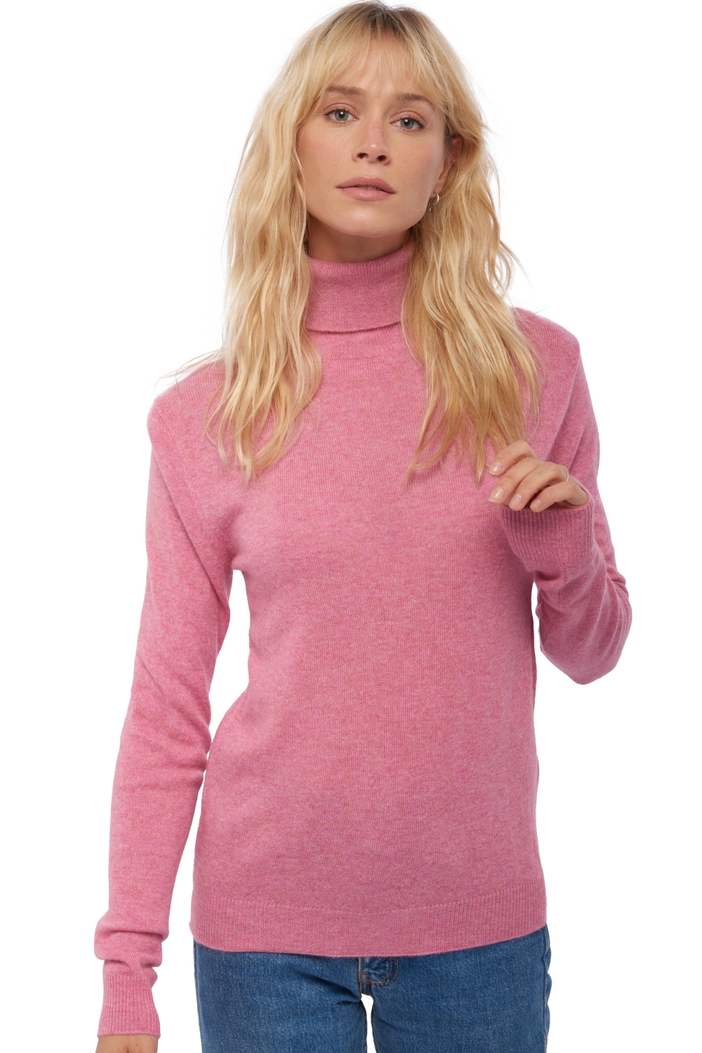 Cashmere ladies roll neck tale first carnation pink m