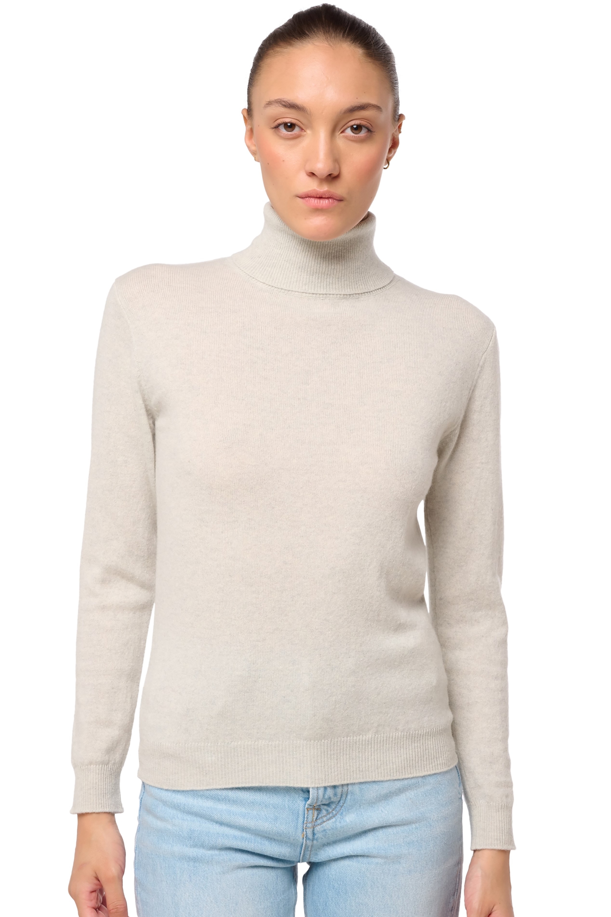 Cashmere ladies roll neck tale first fluo white l