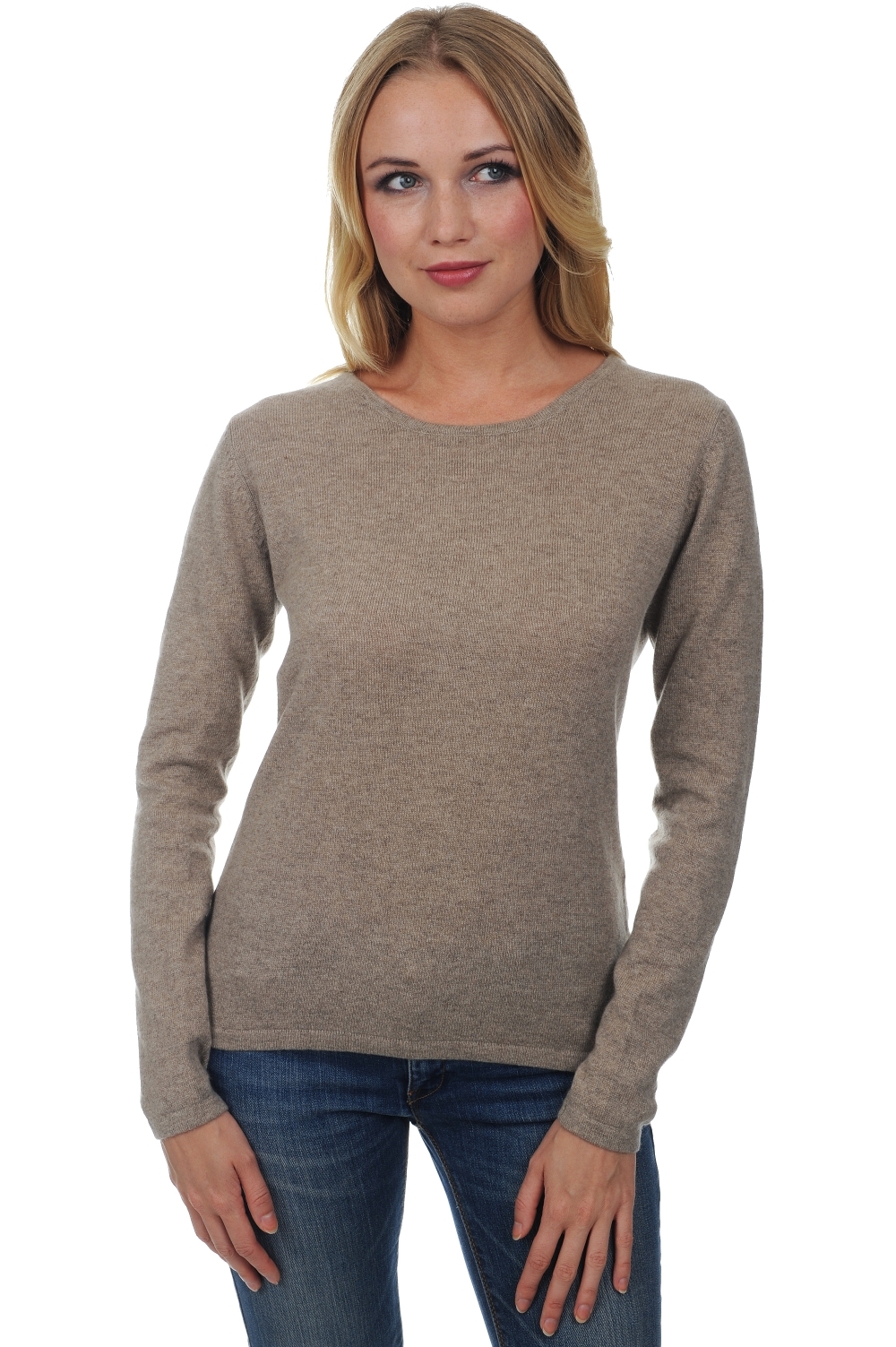 Cashmere ladies round necks solange natural brown xs