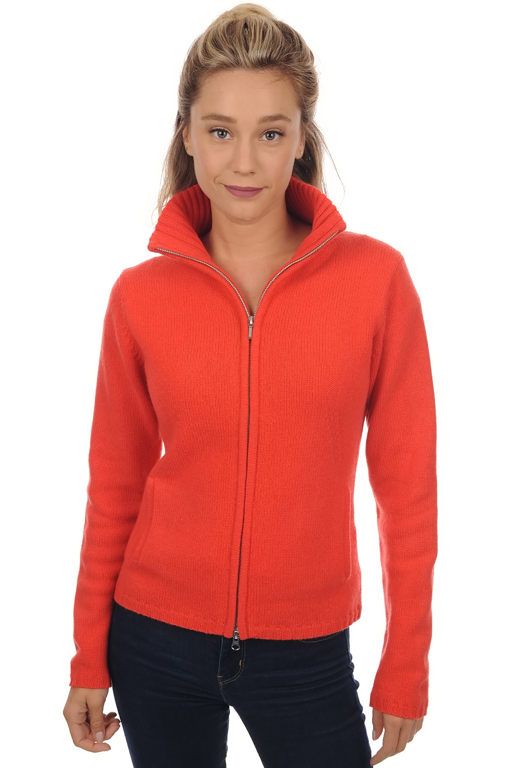 Cashmere ladies zip hood elodie coral l