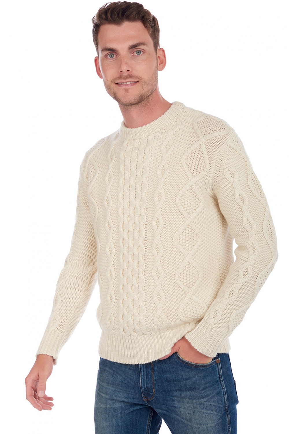 Cashmere men chunky sweater acharnes natural ecru 2xl