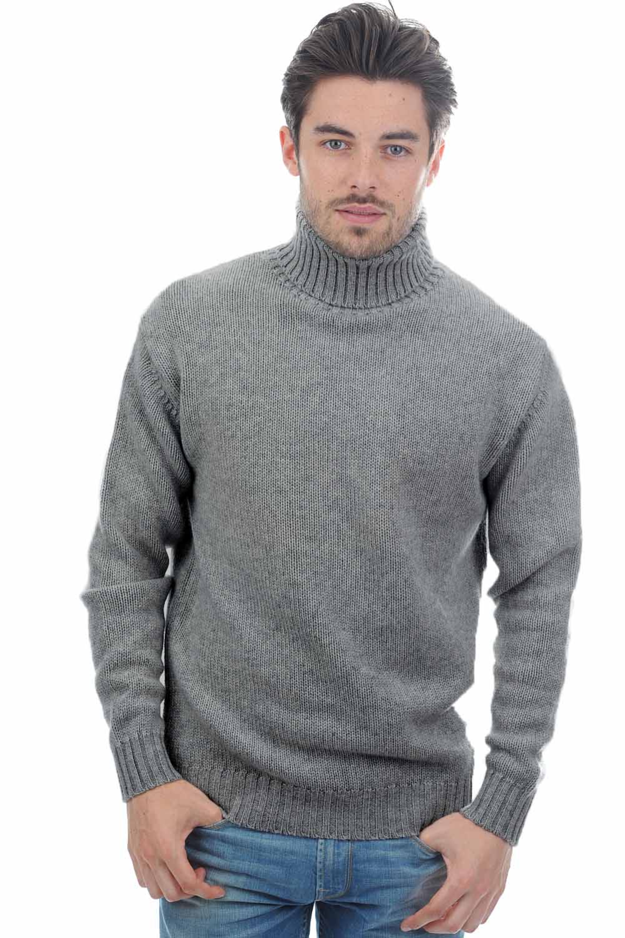 Cashmere men chunky sweater achille grey marl 3xl