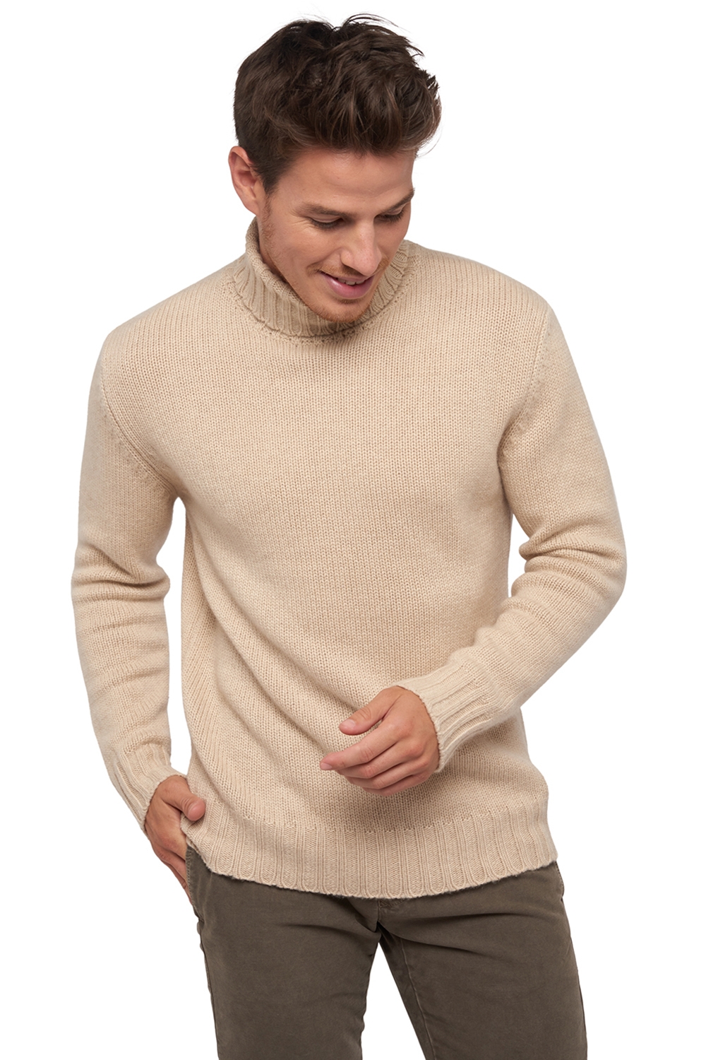 Cashmere men chunky sweater achille natural beige 2xl