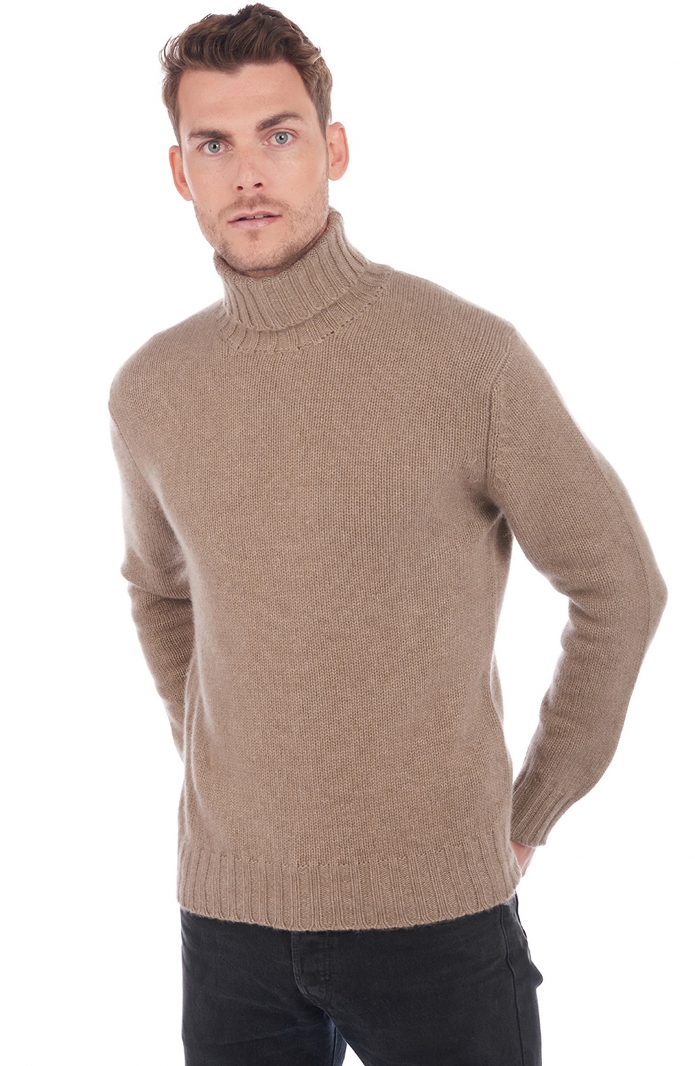 Cashmere men chunky sweater achille natural brown xl