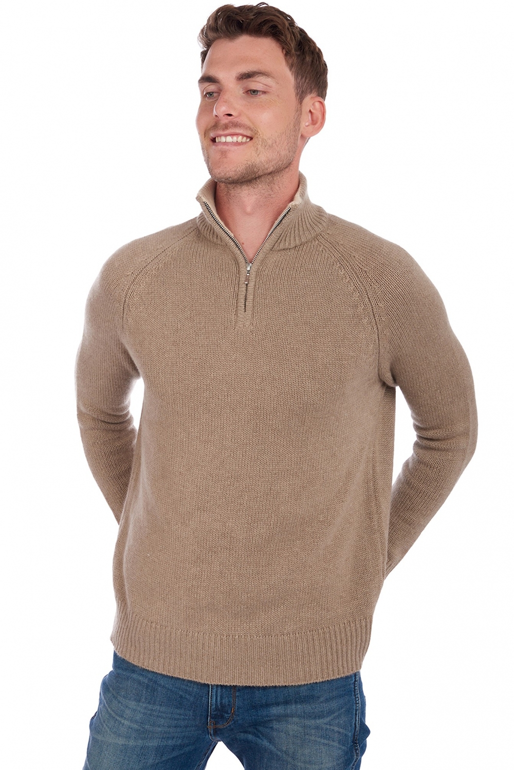 Cashmere men chunky sweater angers natural brown natural beige 4xl