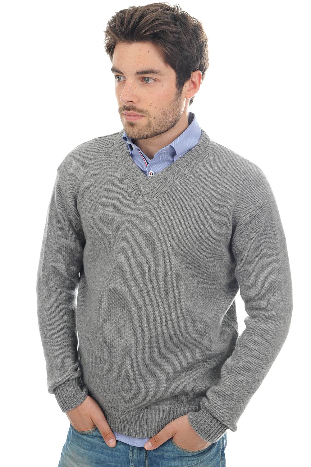 Cashmere men chunky sweater atman grey marl 2xl
