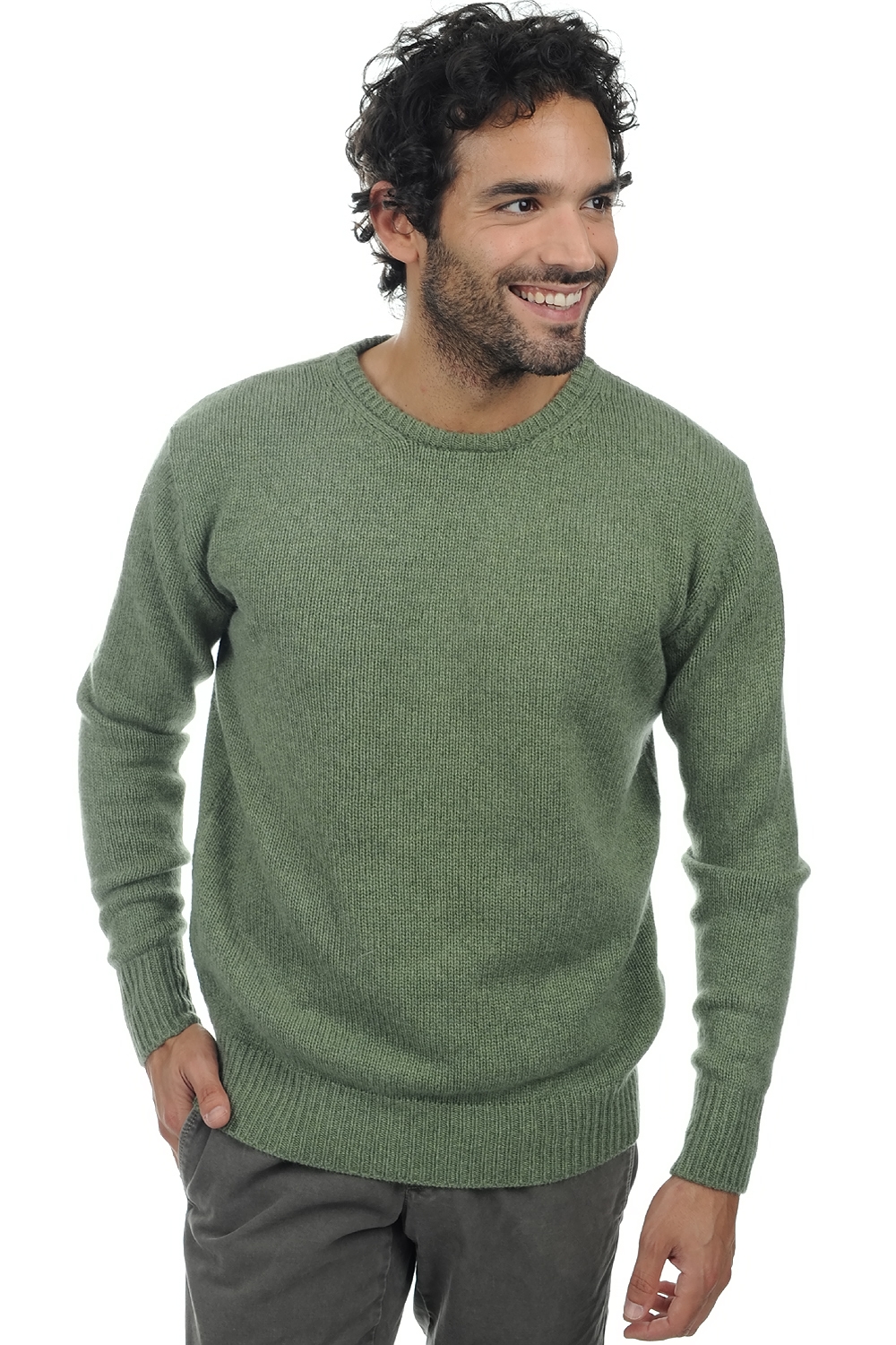 Cashmere men chunky sweater bilal olive chine 4xl