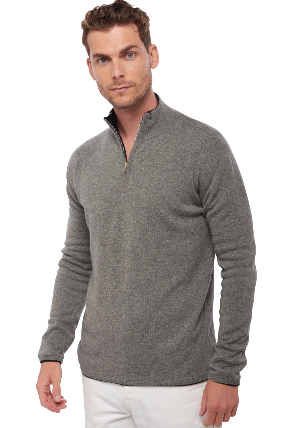 Cashmere men chunky sweater cilio black grey marl 3xl