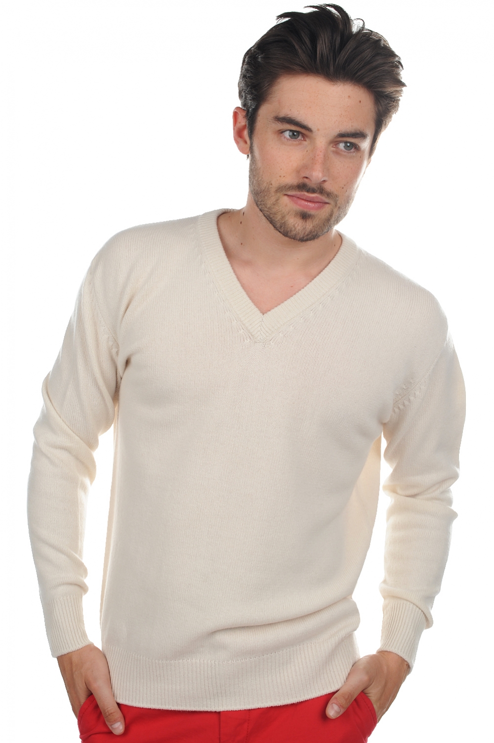 Cashmere men chunky sweater hippolyte 4f natural ecru 2xl