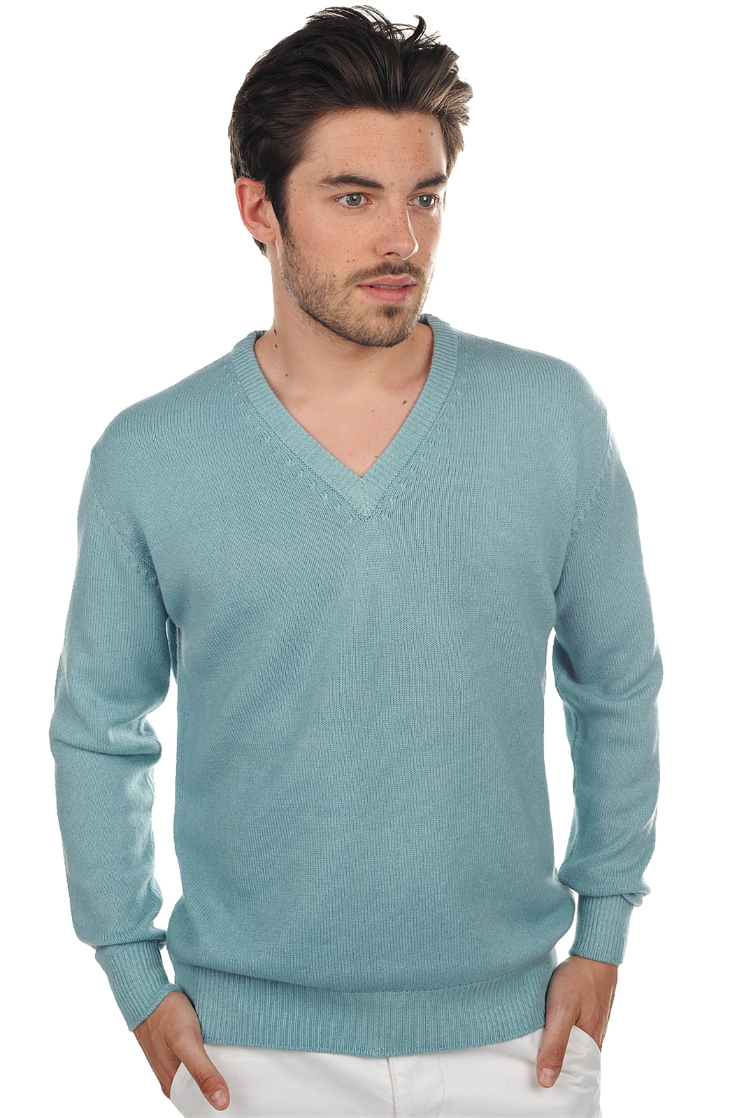 Cashmere men chunky sweater hippolyte 4f teal blue 2xl