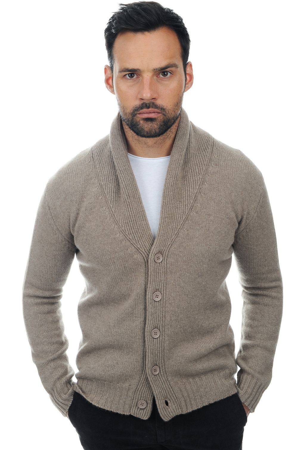Cashmere men chunky sweater jovan natural brown 2xl