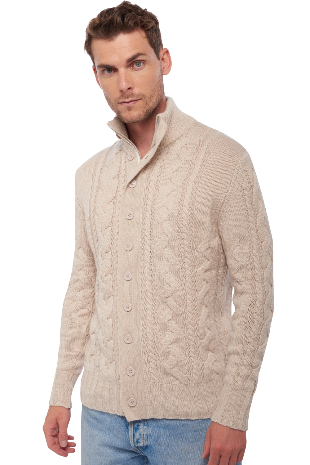 Cashmere men chunky sweater loris natural beige 4xl