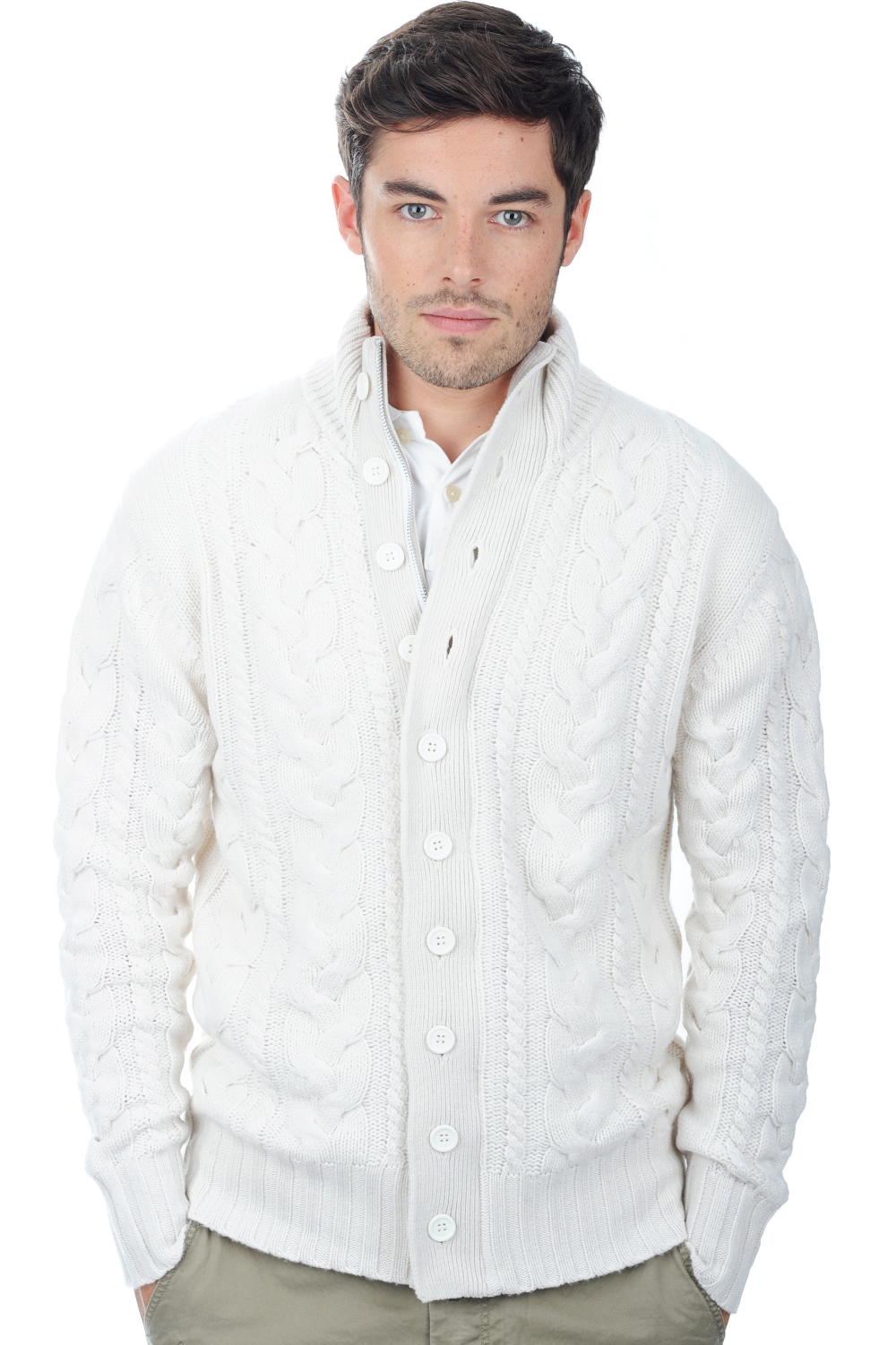 Cashmere men chunky sweater loris off white 3xl