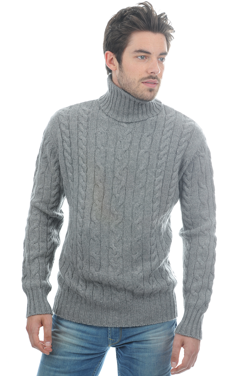 Cashmere men chunky sweater lucas grey marl 4xl